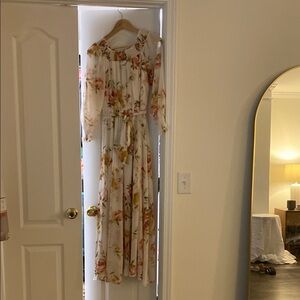 Chic Floral Long Dress with Belt